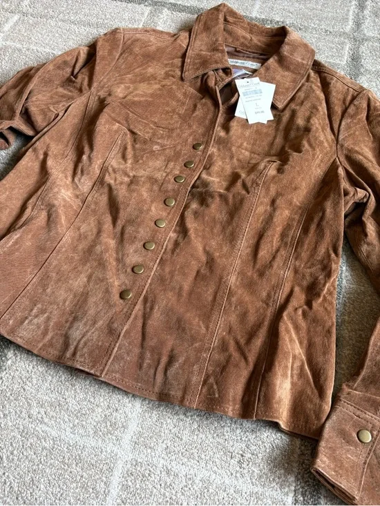 Coldwater Creek Women's Brown Suede Button-Front Jacket Size L NWT - Picture 2 of 14